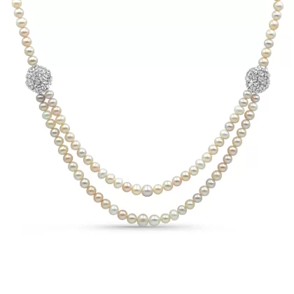 18K WHITE GOLD DIAMOND NECKLACE WITH NATURAL PEARLS