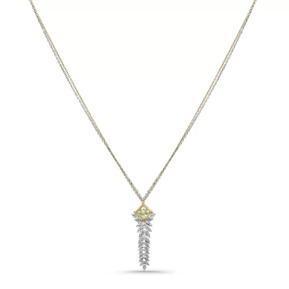 18K WHITE & YELLOW GOLD DIAMOND NECKLACE WITH YELLOW STONE