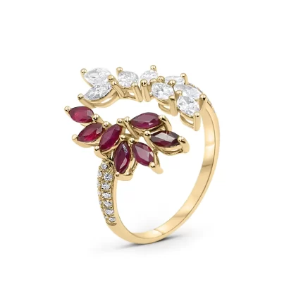 18K YELLOW GOLD DIAMOND RING WITH NATURAL RUBY