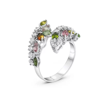 18K WHITE GOLD DIAMOND RING WITH TORMALINE