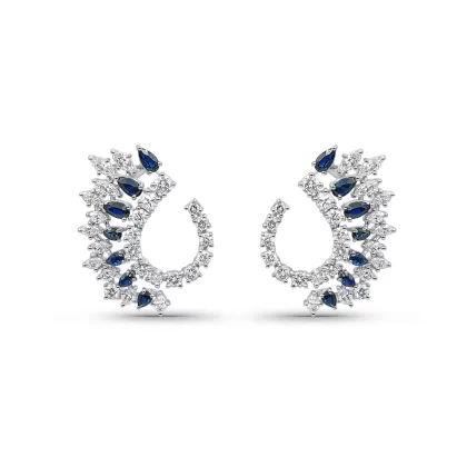 18K WHITE GOLD DIAMOND EARRINGS WITH BLUE SAPPHIRE