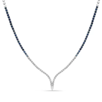 18K WHITE GOLD DIAMOND NECKLACE WITH BLUE SAPPHIRE