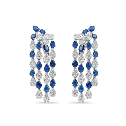 18K GOLD DIAMOND EARRINGS WITH BLUE SAPPHIRE STONE