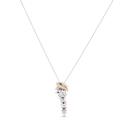 18K WHITE & PINK GOLD DIAMOND NECKLACE WITH RUBY STONES