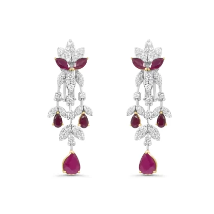 18K WHITE GOLD DIAMOND NECKLACE WITH RUBY STONE