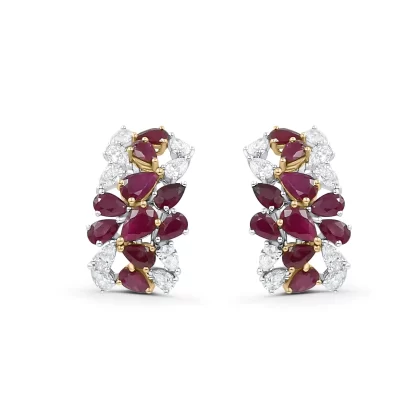 18K WHITE GOLD DIAMOND EARRINGS WITH RUBY STONE