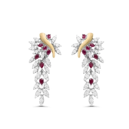 18K WHITE & PINK GOLD DIAMOND EARRINGS WITH RUBY STONES