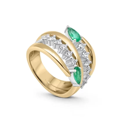 18K WHITE GOLD DIAMOND RING with EMERALD