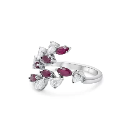 18K WHITE GOLD DIAMOND RING with Rubya