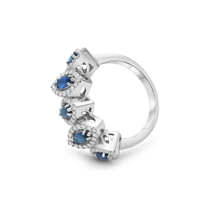 18K WHITE GOLD DIAMOND RING WITH BLUE SAPPHIRE